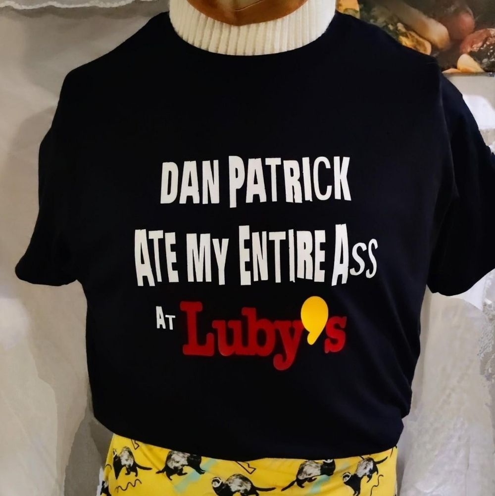 Funny Dan Patrick Luby's Parody Tee. Original Hand-printed T-shirt